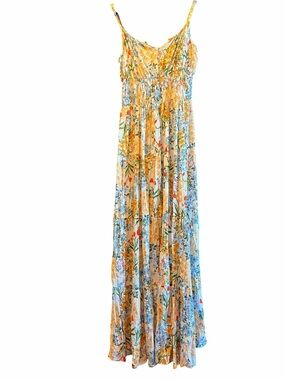 liberty love maxi dress LIBERTY LOVE Women's Maxi Dress Light Orange Floral Sz 1XL Cap Sleeves Ruffles